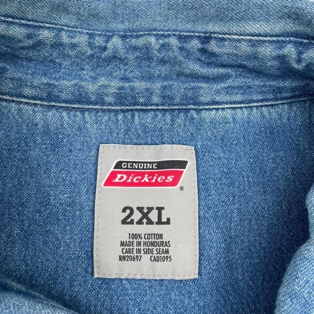 Genuine Dickies Mens 2XL Blue Denim Short Sleeve Button Down Shirt Workwear - Picture 4 of 6